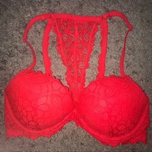 PINK Red Lace Racerback Bra